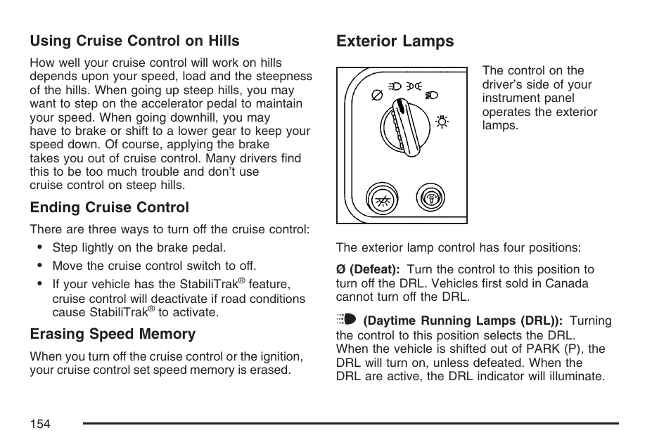 Exterior lamps | GMC 2007 Savana User Manual | Page 154 / 452