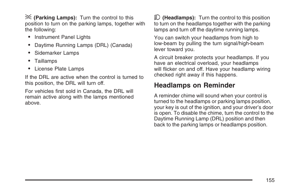 Headlamps on reminder | GMC 2007 Savana User Manual | Page 155 / 452