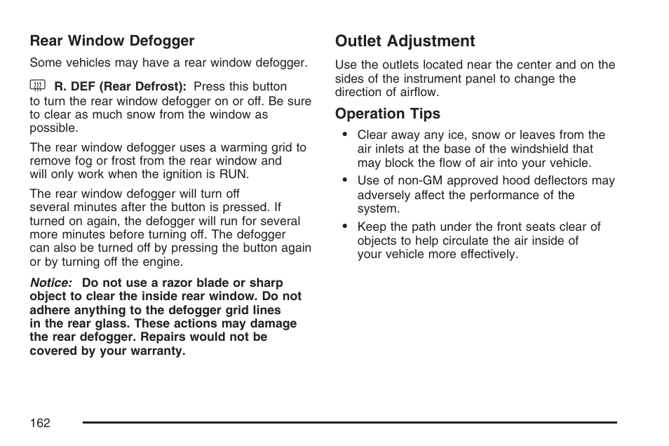 Outlet adjustment | GMC 2007 Savana User Manual | Page 162 / 452