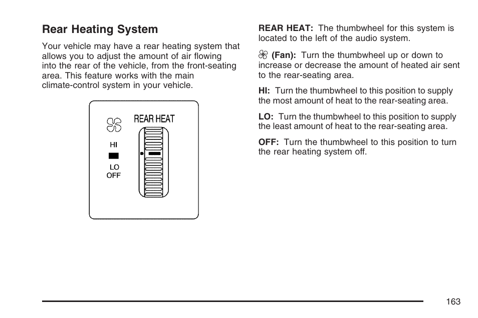 Rear heating system, Rear, Heating system | GMC 2007 Savana User Manual | Page 163 / 452