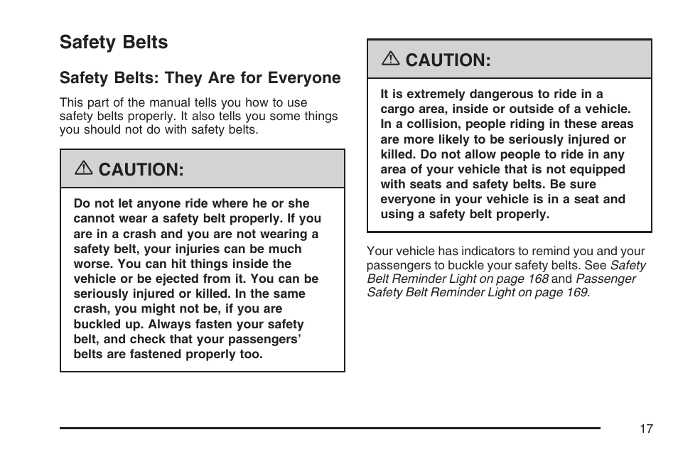 Safety belts, Safety belts: they are for everyone | GMC 2007 Savana User Manual | Page 17 / 452