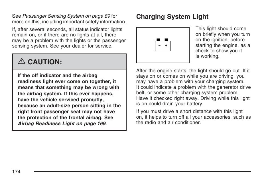 Charging system light, Caution | GMC 2007 Savana User Manual | Page 174 / 452