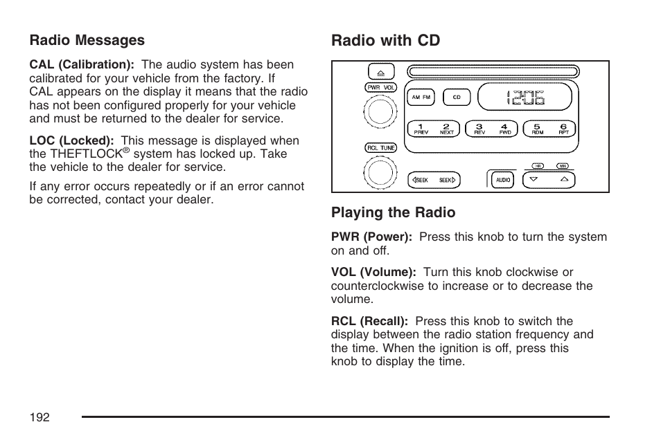 Radio with cd | GMC 2007 Savana User Manual | Page 192 / 452