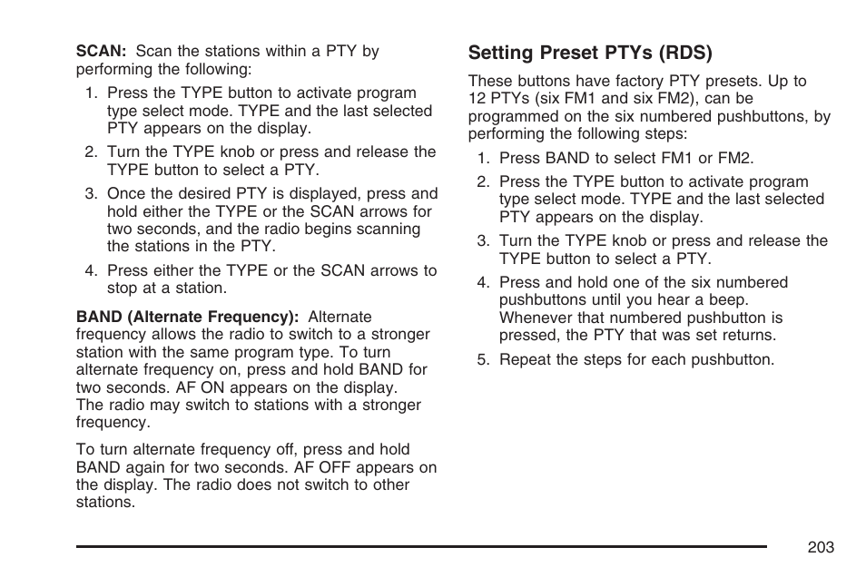 Setting preset ptys (rds) | GMC 2007 Savana User Manual | Page 203 / 452