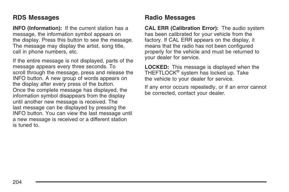 Rds messages, Radio messages | GMC 2007 Savana User Manual | Page 204 / 452