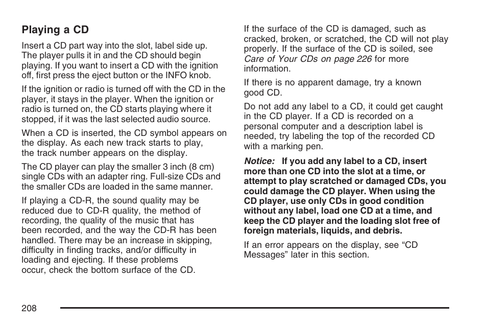 Playing a cd | GMC 2007 Savana User Manual | Page 208 / 452