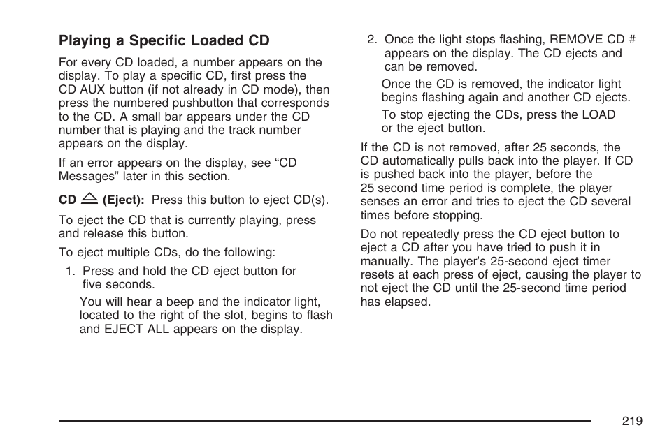 Playing a specific loaded cd | GMC 2007 Savana User Manual | Page 219 / 452