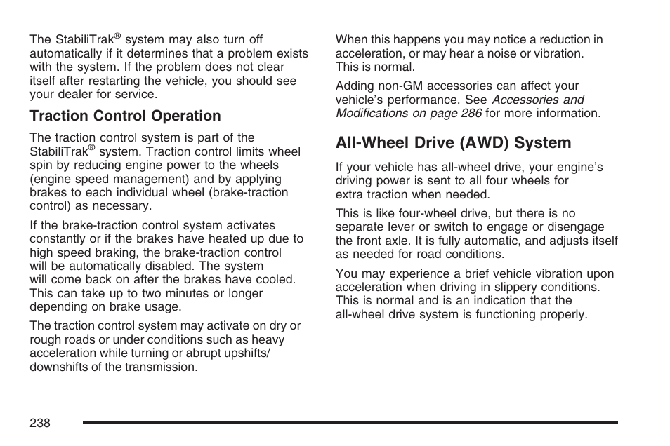 All-wheel drive (awd) system, Traction control operation | GMC 2007 Savana User Manual | Page 238 / 452