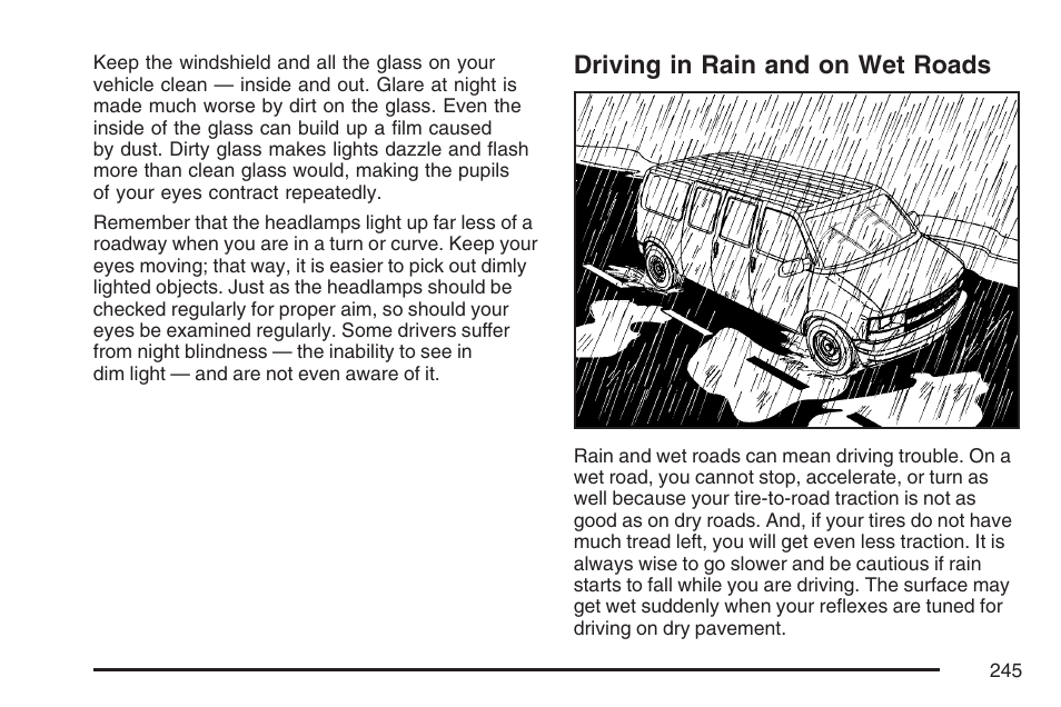 Driving in rain and on wet roads | GMC 2007 Savana User Manual | Page 245 / 452