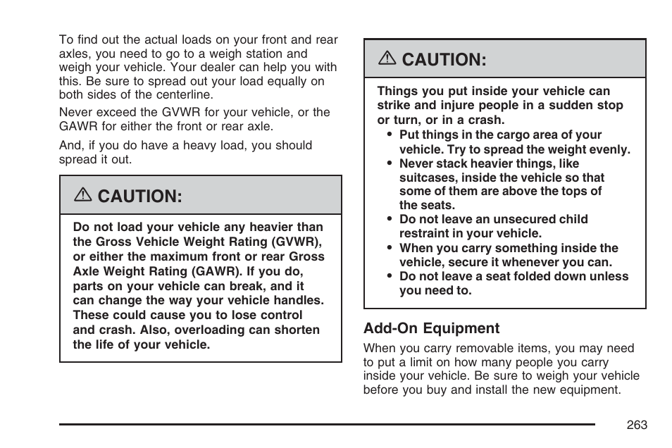 Caution | GMC 2007 Savana User Manual | Page 263 / 452