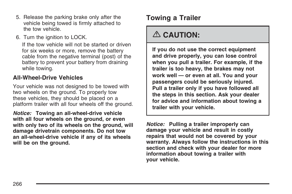 Towing a trailer, Caution | GMC 2007 Savana User Manual | Page 266 / 452