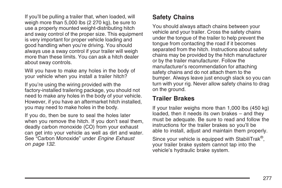 Safety chains, Trailer brakes | GMC 2007 Savana User Manual | Page 277 / 452