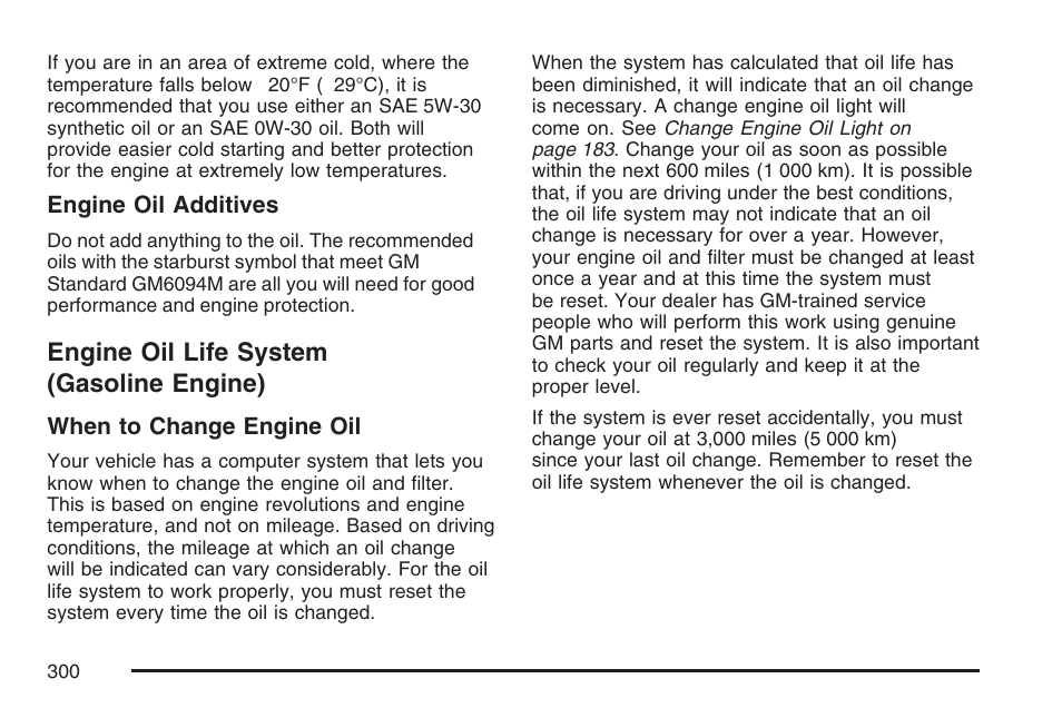 Engine oil life system (gasoline engine), Engine oil life system, Gasoline engine) | GMC 2007 Savana User Manual | Page 300 / 452