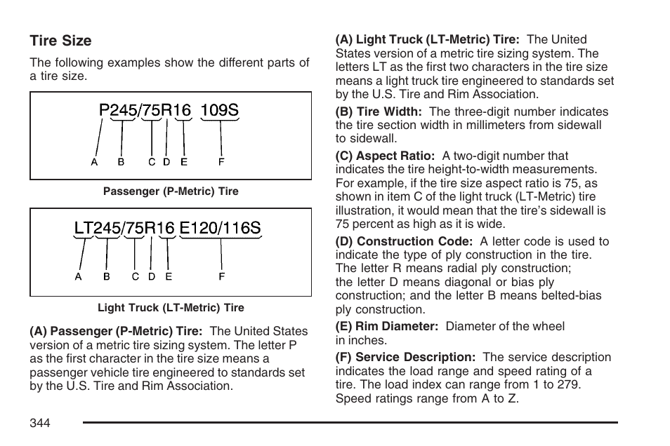 Tire size | GMC 2007 Savana User Manual | Page 344 / 452