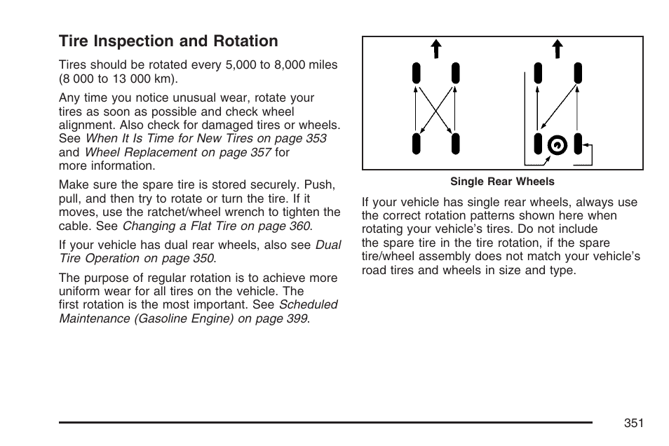 Tire inspection and rotation | GMC 2007 Savana User Manual | Page 351 / 452