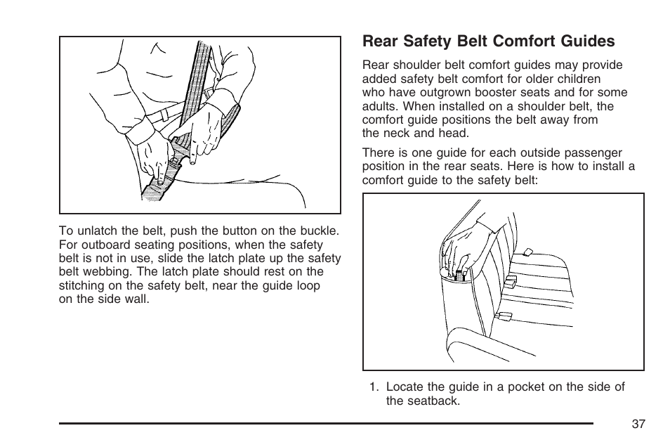 Rear safety belt comfort guides | GMC 2007 Savana User Manual | Page 37 / 452