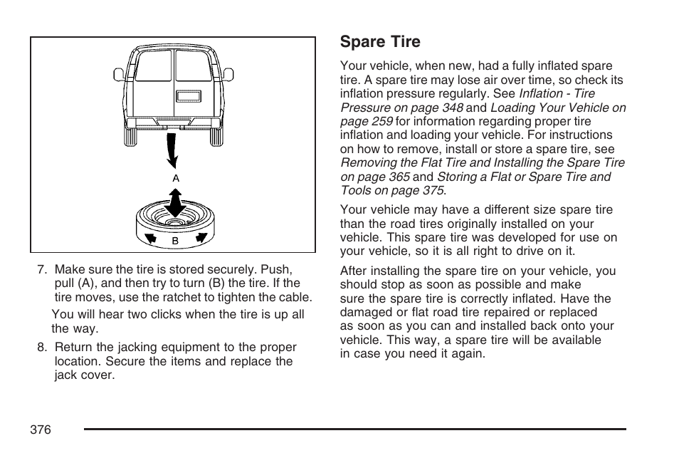 Spare tire | GMC 2007 Savana User Manual | Page 376 / 452