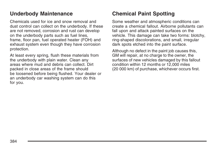 Underbody maintenance, Chemical paint spotting | GMC 2007 Savana User Manual | Page 384 / 452