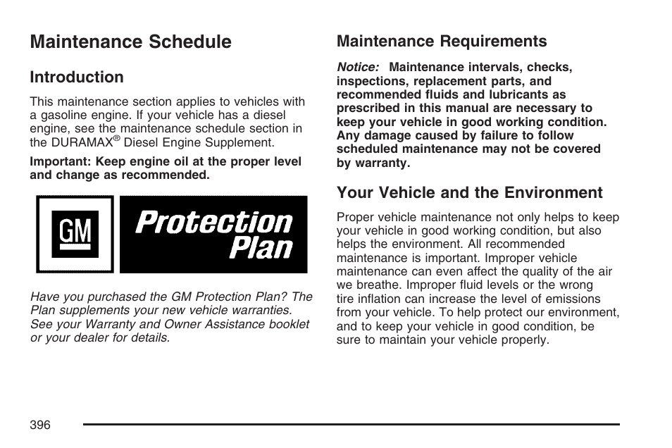 Maintenance schedule, Introduction, Maintenance requirements | Your vehicle and the environment | GMC 2007 Savana User Manual | Page 396 / 452