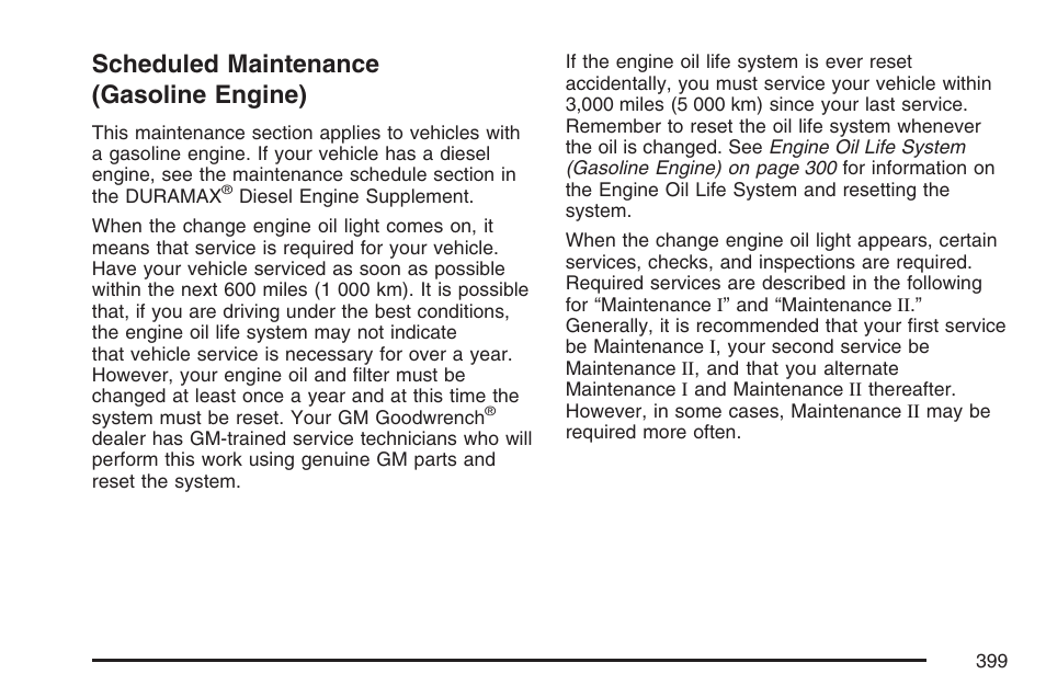 Scheduled maintenance (gasoline engine), Scheduled maintenance, Gasoline engine) | GMC 2007 Savana User Manual | Page 399 / 452