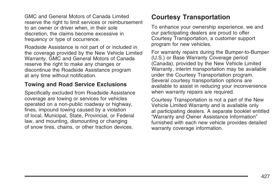 Courtesy transportation | GMC 2007 Savana User Manual | Page 427 / 452