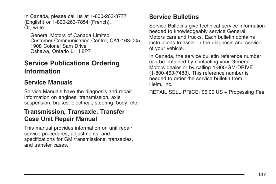 Service publications ordering information, Service publications ordering, Information | GMC 2007 Savana User Manual | Page 437 / 452