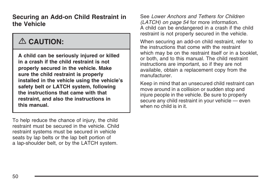 Caution | GMC 2007 Savana User Manual | Page 50 / 452