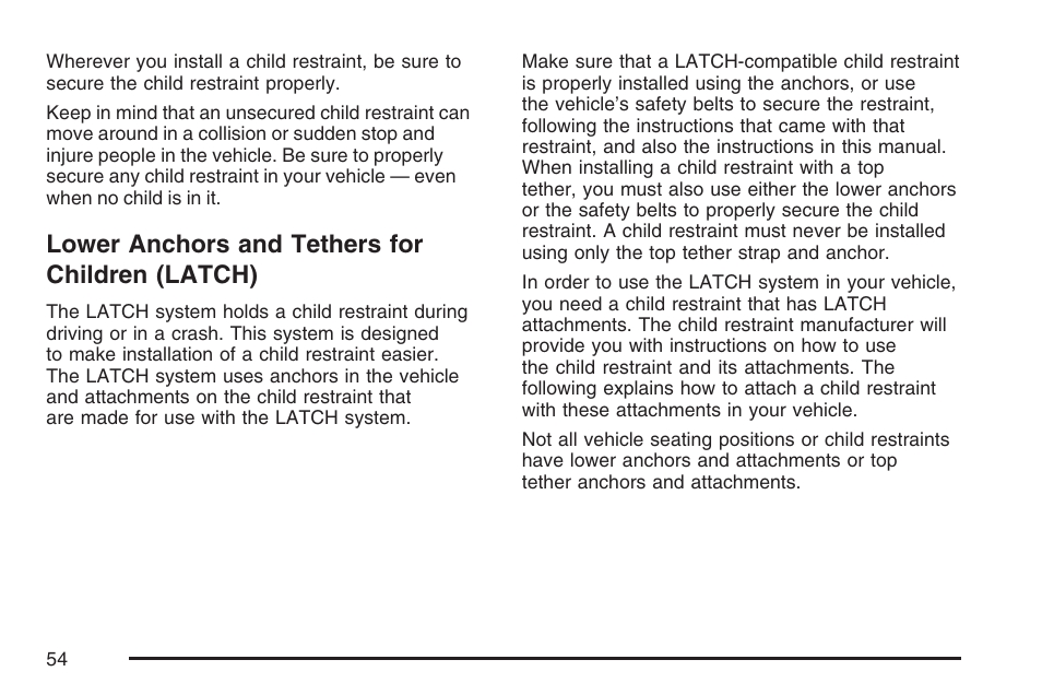 Lower anchors and tethers for children (latch), Lower anchors and tethers for, Children (latch) | GMC 2007 Savana User Manual | Page 54 / 452
