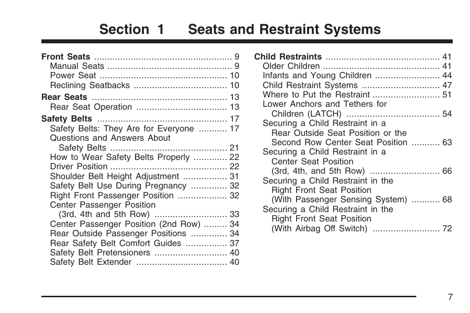 Seats and restraint systems | GMC 2007 Savana User Manual | Page 7 / 452