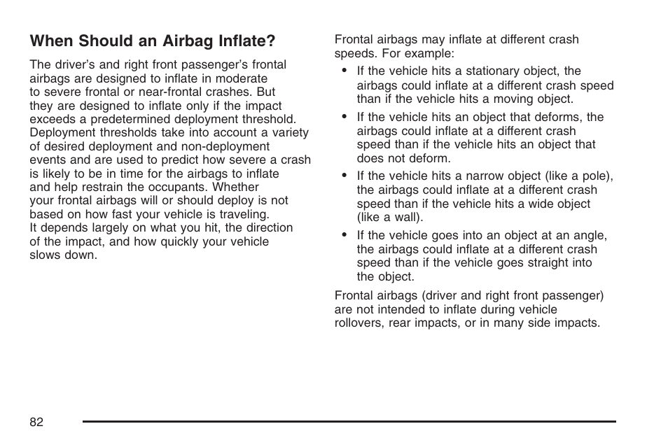 When should an airbag inflate | GMC 2007 Savana User Manual | Page 82 / 452