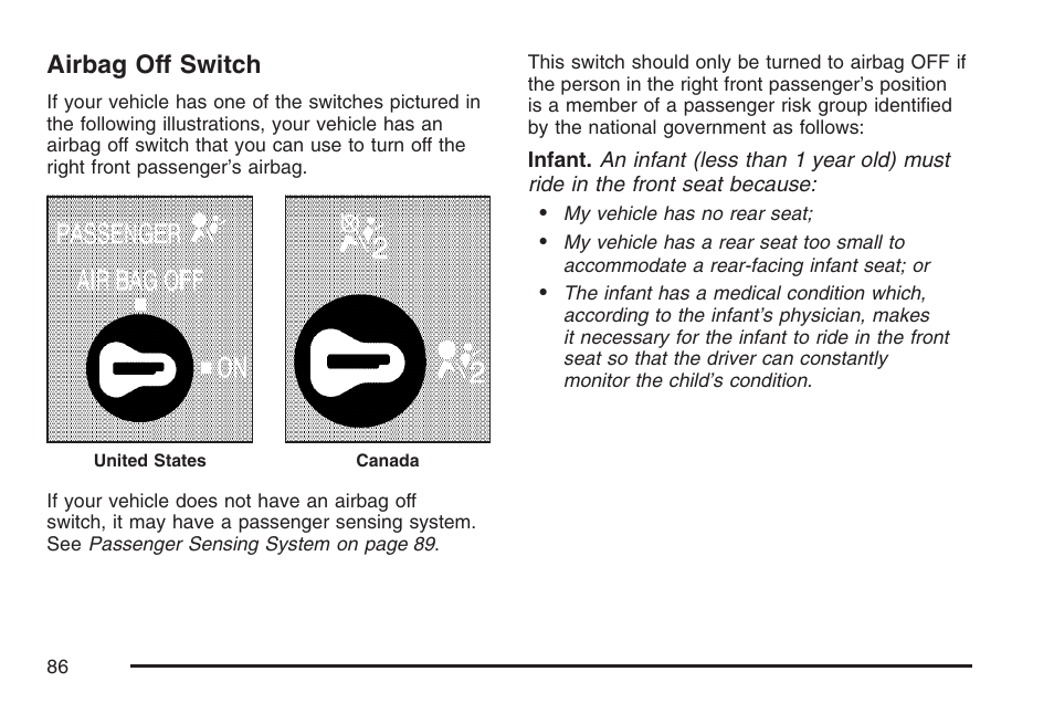 Airbag off switch | GMC 2007 Savana User Manual | Page 86 / 452