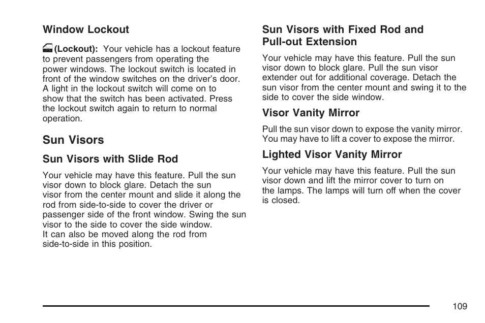 Sun visors | GMC 2007 Envoy User Manual | Page 109 / 562
