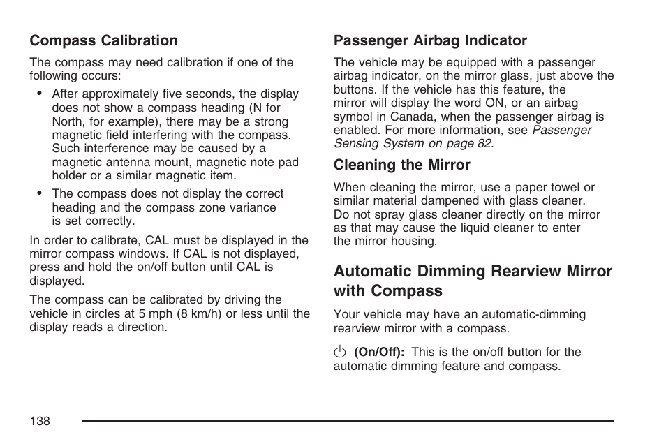 Automatic dimming rearview mirror with compass, Automatic dimming rearview mirror, With compass | GMC 2007 Envoy User Manual | Page 138 / 562