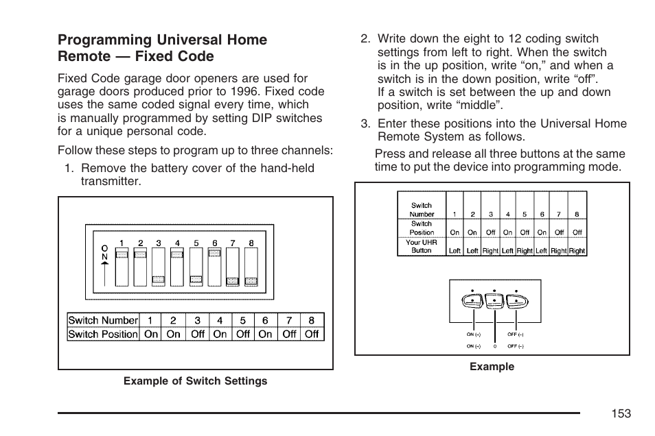 Programming universal home remote — fixed code | GMC 2007 Envoy User Manual | Page 153 / 562