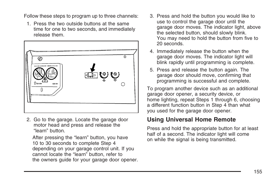 Using universal home remote | GMC 2007 Envoy User Manual | Page 155 / 562