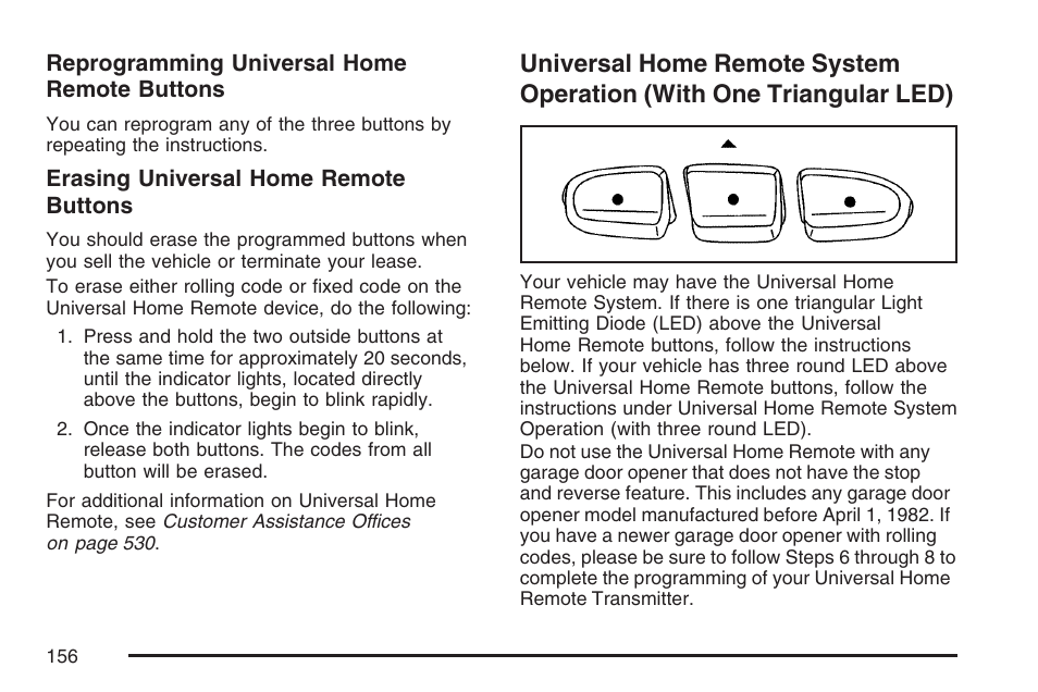 Universal home remote system operation, With one triangular led) | GMC 2007 Envoy User Manual | Page 156 / 562