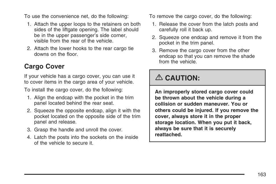 Cargo cover, Caution | GMC 2007 Envoy User Manual | Page 163 / 562