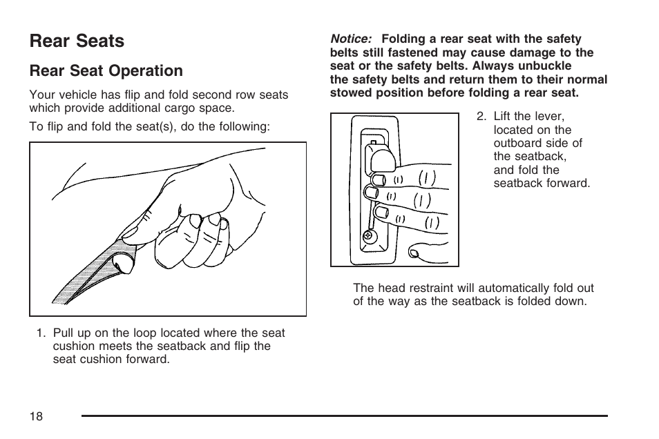 Rear seats, Rear seat operation | GMC 2007 Envoy User Manual | Page 18 / 562