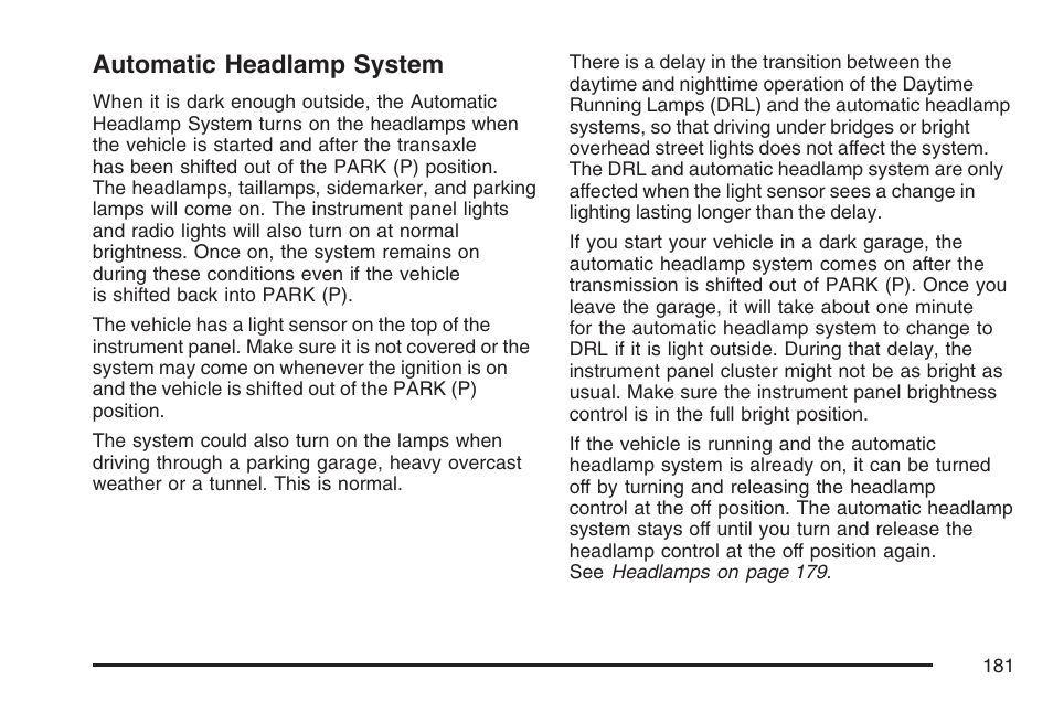 Automatic headlamp system | GMC 2007 Envoy User Manual | Page 181 / 562