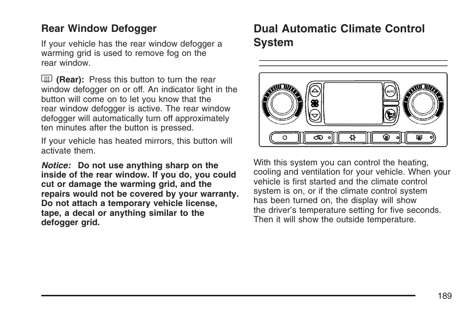 Dual automatic climate control system | GMC 2007 Envoy User Manual | Page 189 / 562