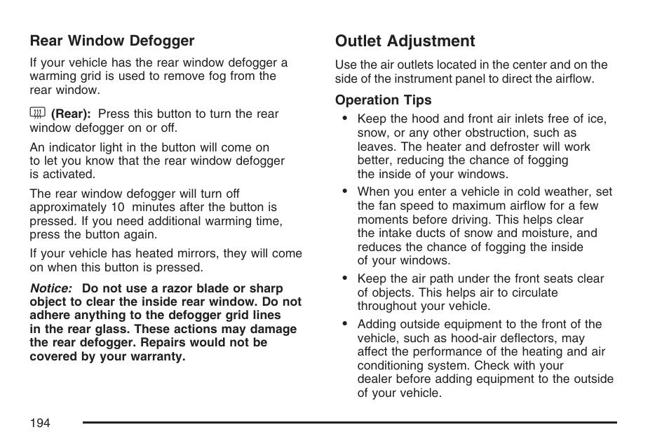 Outlet adjustment | GMC 2007 Envoy User Manual | Page 194 / 562