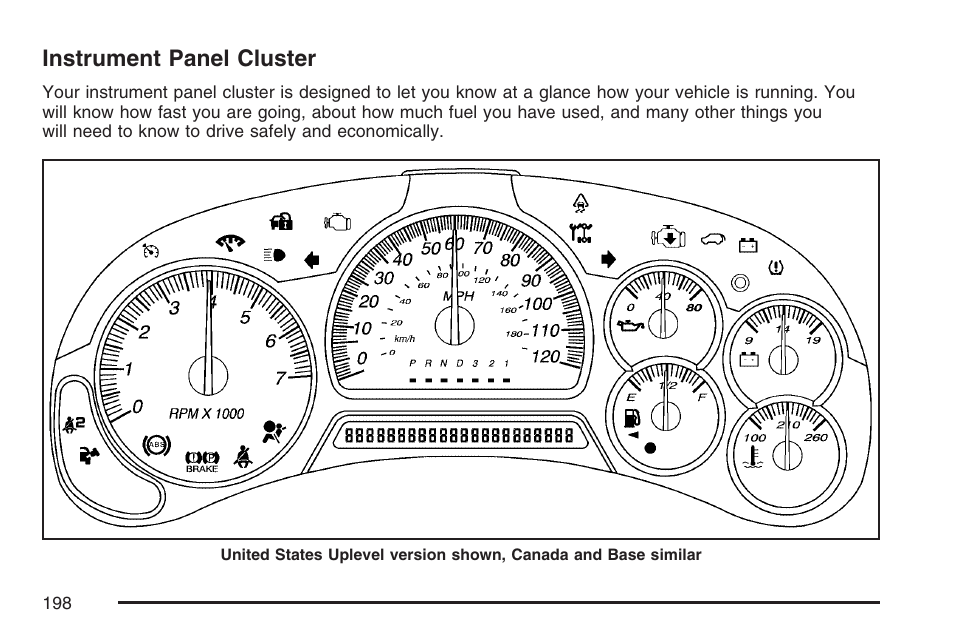 Instrument panel cluster, Instrument panel, Cluster | GMC 2007 Envoy User Manual | Page 198 / 562