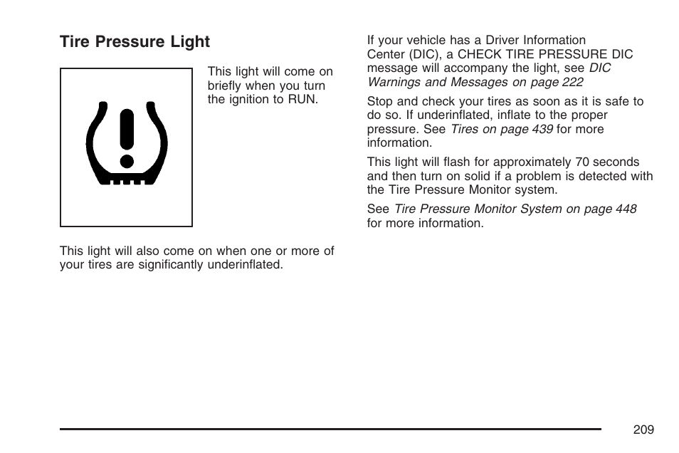 Tire pressure light | GMC 2007 Envoy User Manual | Page 209 / 562