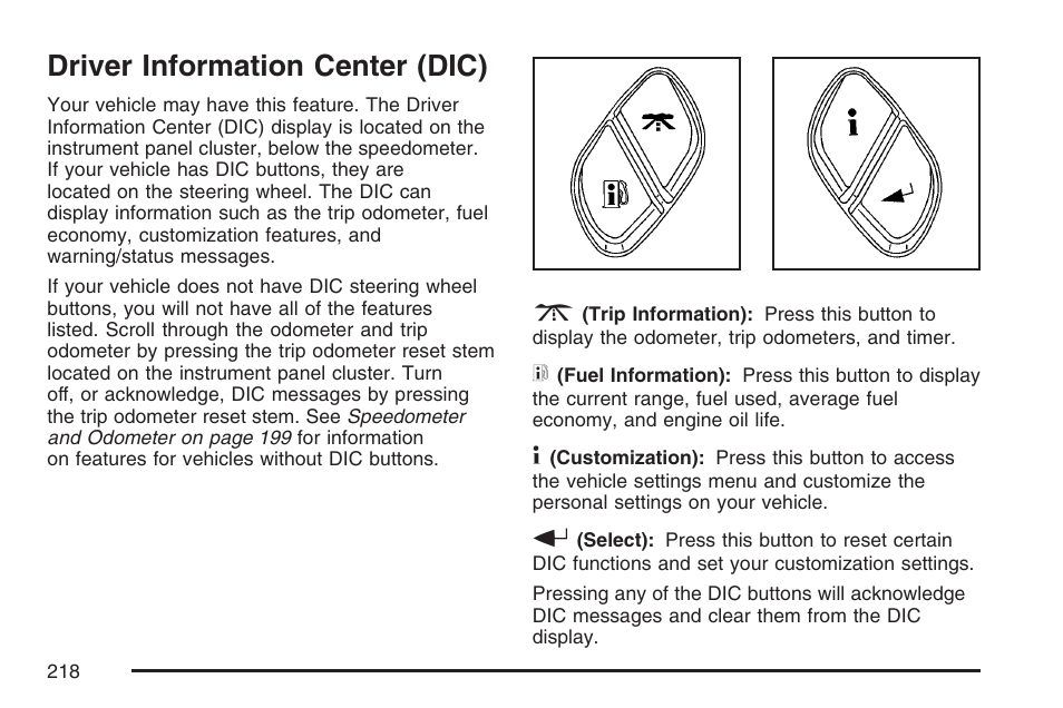 Driver information center (dic) | GMC 2007 Envoy User Manual | Page 218 / 562