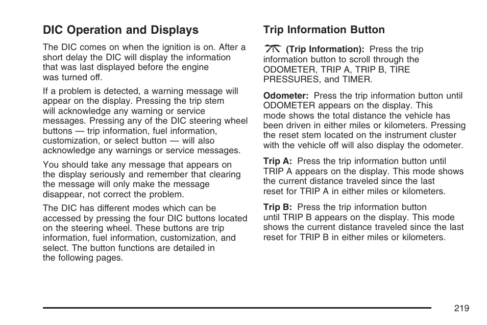 Dic operation and displays | GMC 2007 Envoy User Manual | Page 219 / 562