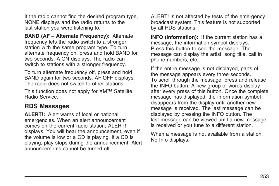 Rds messages | GMC 2007 Envoy User Manual | Page 253 / 562