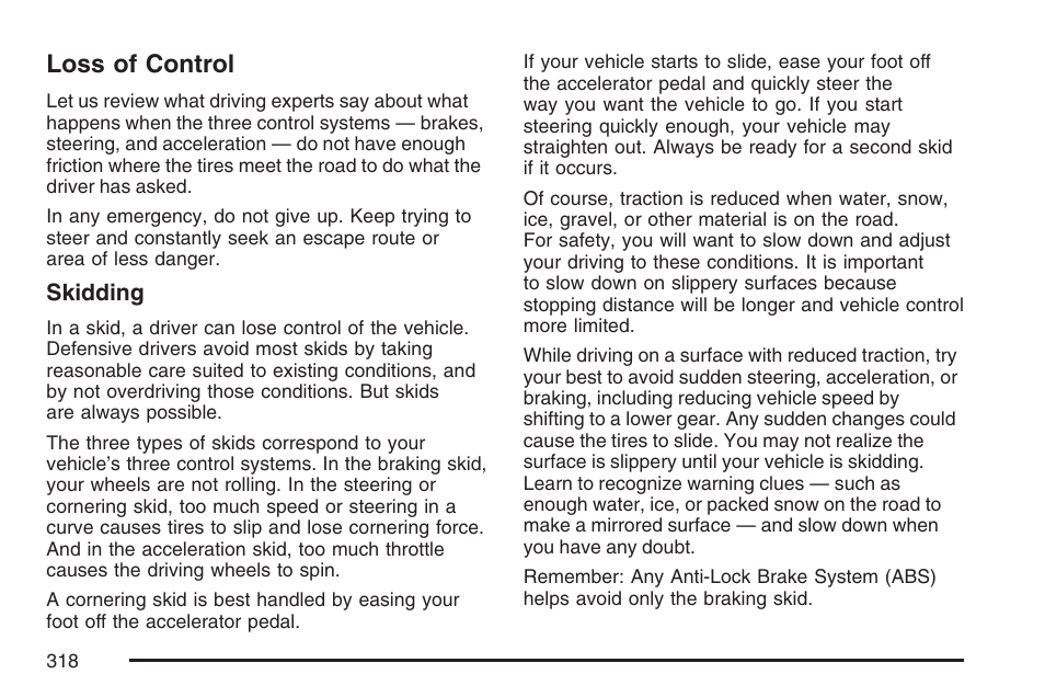 Loss of control | GMC 2007 Envoy User Manual | Page 318 / 562