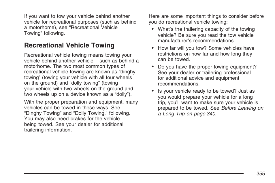 Recreational vehicle towing | GMC 2007 Envoy User Manual | Page 355 / 562