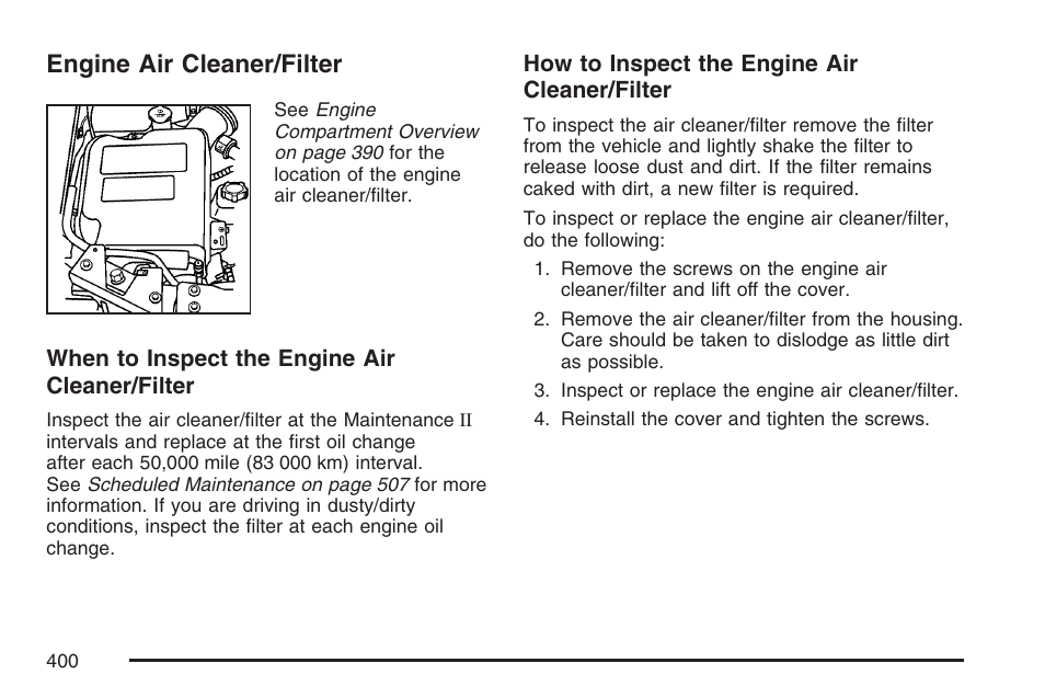 Engine air cleaner/filter, Engine air, Cleaner/filter | GMC 2007 Envoy User Manual | Page 400 / 562