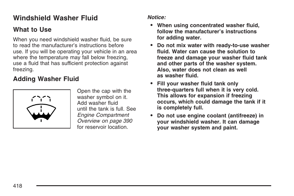 Windshield washer fluid | GMC 2007 Envoy User Manual | Page 418 / 562